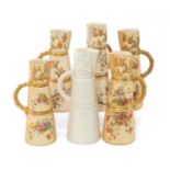 SIX ROYAL WORCESTER SHAPE 1047 JUGS, comprising 3 gilt and blush ivory tapering jugs, 22cms and 22.