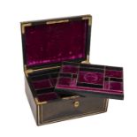 19TH C. IRISH DICED LEATHER JEWELLERY BOX, retailed by Mansfield, Dublin, gilt tooled borders,