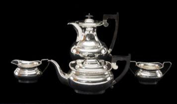 ELIZABETH II SILVER FOUR-PIECE TEA SERVICE, Edward Viner, Sheffield 1963, oval form with gadrooned