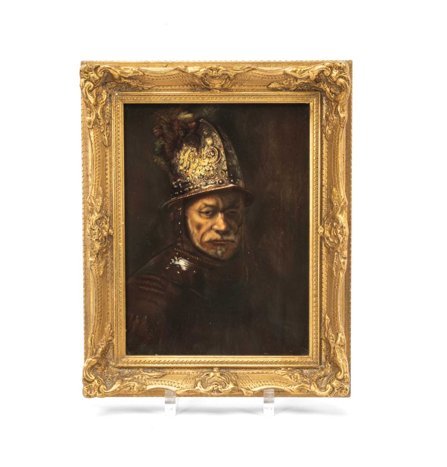 HEINRICH & CO. (SELB) PAINTED PORCELAIN PLAQUE, decorated with "The Man with the Golden Helmet" afer