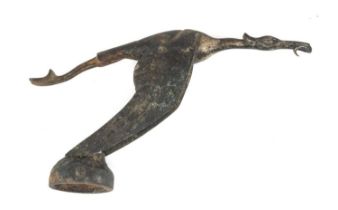 BRONZE HERON WITH FISH CAR MASCOT, by C H Paillet, produced by A E LeJeune, with 'AEL - Copyright'