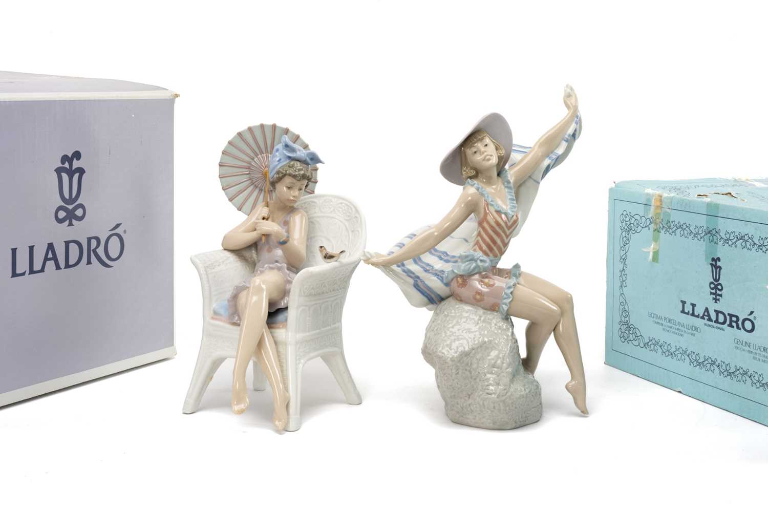 TWO LLADRO FIGURINES, Sunning in Ipanema, no. 5660 and Trino at the Beach, no. 5666 (2)