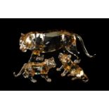 SWAROVSKI CRYSTAL 2010 ENDANGERED WILDLIFE COMPANION TIGER AND CUBS, faceted amber glass, mother