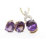 18K GOLD AMETHYST & DIAMOND CHIP PENDANT, on 9ct gold fine chain, together with 18k gold pair of