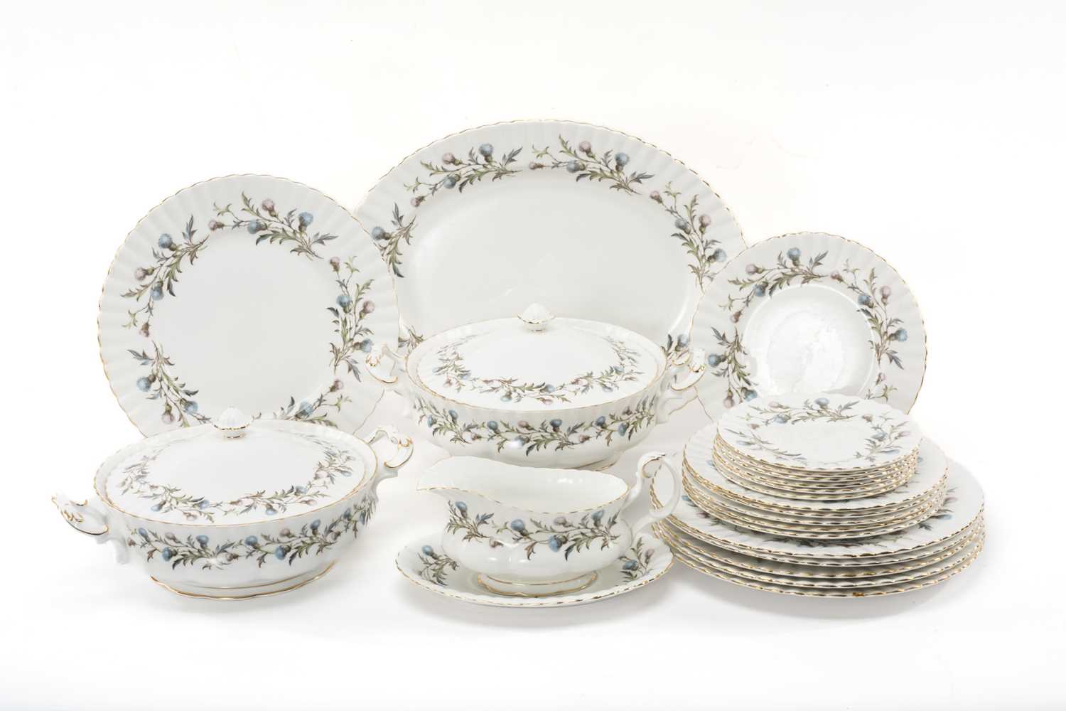ROYAL ALBERT 'BRIGADOON' PATTERN BONE CHINA SERVICE, for six place setings, including tureens, sauce