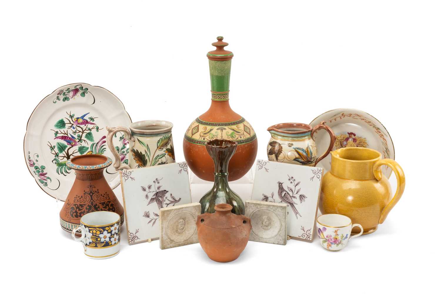 ASSORTED COLLECTABLE CERAMICS, including Moorcroft yellow jug, Meissen coffe cup, vintage Quaker