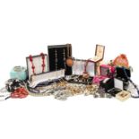 LARGE QUANTITY OF COSTUME & DRESS JEWELLERY including lady's watches, beads, necklaces, earrings,