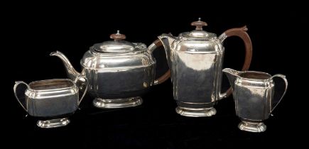 GEORGE VI MATCHED FOUR PIECE SILVER TEA SERVICE, Chester 1937 and 1938, comprising teapot, water