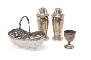 ASSORTED SILVER TABLE WARES, including pair George V sugar casters (loaded) 13cms (h), Edward VII