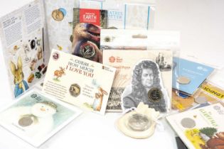 ASSORTED ROYAL MINT COMMEMORATIVE CARDED COINS, including 5 Fifty-pence (Snowman, Gruffalo, Peter