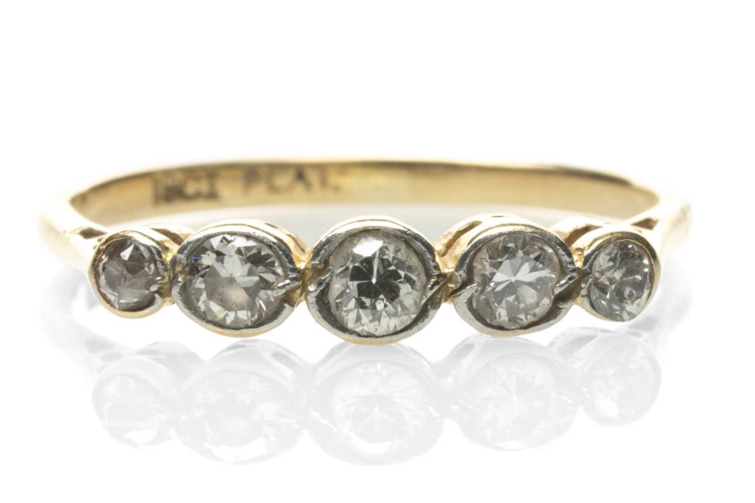 18CT GOLD & PLATINUM FIVE STONE DIAMOND RING, ring size N 1/2, 1.9gms Provenance: private collection