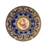 FINE ROYAL WORCESTER PORCELAIN PAINTED CABINET PLATE, centre painted by Brian Leaman with plums