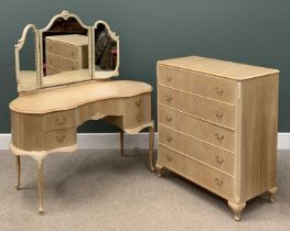 MODERN LIGHTWOOD TWO-PIECE BEDROOM SUITE including kidney shaped dressing table with triple