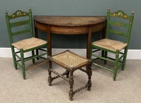 FOUR VARIOUS FURNITURE ITEMS comprising oak D-end table, 71 (h) x 112 (w) x 55cms (d), pair of