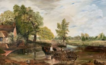 J MARLAND oil on canvas - after John Constable "The Haywain Suffolk", signed, 109 x 54cms