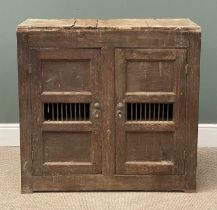 ANTIQUE OAK MURAL / BREAD & CHEESE CUPBOARD having two fielded panel doors, distressed, 97 (h) x 102