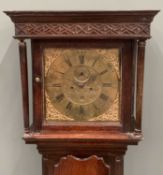 JOHN OWEN OF LLANRWST LONGCASE CLOCK having a brass dial, oak trunk, weights and pendulum, 199 (h) x