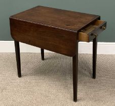 GEORGIAN MAHOGANY PEMBROKE TABLE with brass knobs to the drawers, on tapered supports, 71 (h) x