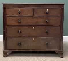 VICTORIAN OAK CHEST having three graduated long drawers and two short, walnut and string inlay and