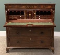 FINE REGENCY MAHOGANY SECRETAIRE CHEST of three graduated drawers beneath an abattant front to