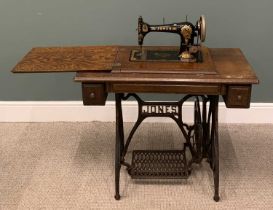 JONES TREADLE SEWING MACHINE, 80 (h) x 94 (w) x 47cms (d) Provenance: private collection Conwy