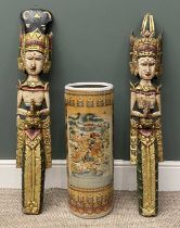 CHINESE PORCELAIN STICK STAND & PAIR OF EASTERN FIGURAL PLAQUES comprising stick-stand 62 (h) x