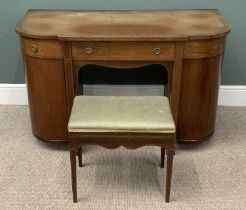 EDWARDIAN MAHOGANY DRESSING TABLE & STOOL with curved ends, string inlay, central drawer, 76 (h) x