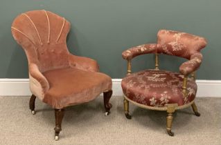 VICTORIAN BUTTON & SPOONBACK TYPE UPHOLSTERED ARMCHAIR, 85 (h) x 58 (w) x 48cms (d) and a Regency