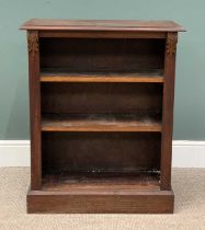 EDWARDIAN MAHOGANY THREE-SHELF OPEN BOOKCASE with leaf carved corbels, 94 (h) x 76 (w) x 29cms (d)