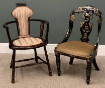TWO QUALITY EBONISED OCCASIONAL CHAIRS with mother of pearl gilt bone and inlay detail Provenance: