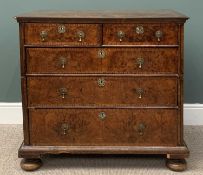 QUEEN ANN WALNUT & FEATHER BANDED CHEST of two over three long drawers, 91 (h) x 99 (w) x 58cms (