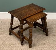 POLISHED OAK NEST OF TWO TRADITIONAL STYLE COFFEE TABLES, 57 (h) x 59 (w) x 36cms (d) Provenance: