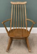 ERCOL ROCKING CHAIR with spindle and moustache back, 86 (h) x 61 (w) x 38cms seat (d) Provenance: