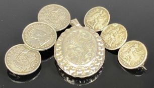 THREE ITEMS OF SILVER JEWELLERY, brooch formed from three sixpences, brooch formed from three