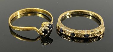 22CT GOLD SAPPHIRE CROSSOVER RING, size T, 2.1gms and one other ring Provenance: private