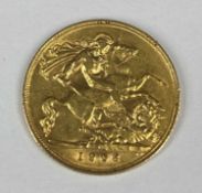 A 1908 HALF SOVEREIGN, 3.9gms Provenance: private collection Ynys Mon