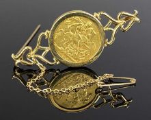 1906 GOLD SOVEREIGN mounted as a brooch, with safety chain, 11.8gms gross Provenance: private