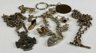 SILVER/WHITE METAL JEWELLERY including curb link charm bracelet with heart shaped locket, curb