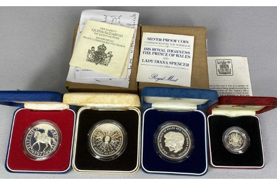 CASED COMMEMORATIVE SILVER COINS, 1977 Silver Jubilee proof Crown, 1980 Queen Mother proof crown, - Image 3 of 3