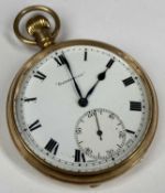 EUROPEAN WATCH COMPANY BARBRICOS LEVER 9CT GOLD CASE KEYLESS POCKET WATCH, white enamel dial with