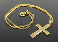 9CT GOLD CRUCIFIX with engraved decoration, with 9ct gold curb link chain, 41cms (l), 5.2gms