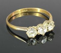 9CT GOLD THREE STONE DIAMOND RING, size R, 1.1gms Provenance: private collection Ynys Mon