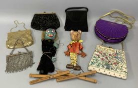 GROUP OF MIXED ITEMS including two Pelham puppets, Witch and Rupert the Bear and six vintage lady'