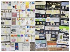 UNUSUAL COLLECTION OF 350+ FIRST DAY COVERS, 1969 and later, mostly 1970s in seventeen groups of