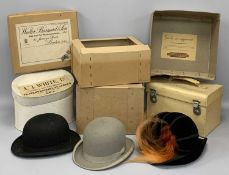 VINTAGE HATS including bowler labelled 'Herbert Johnson of London', a vintage grey coloured bowler