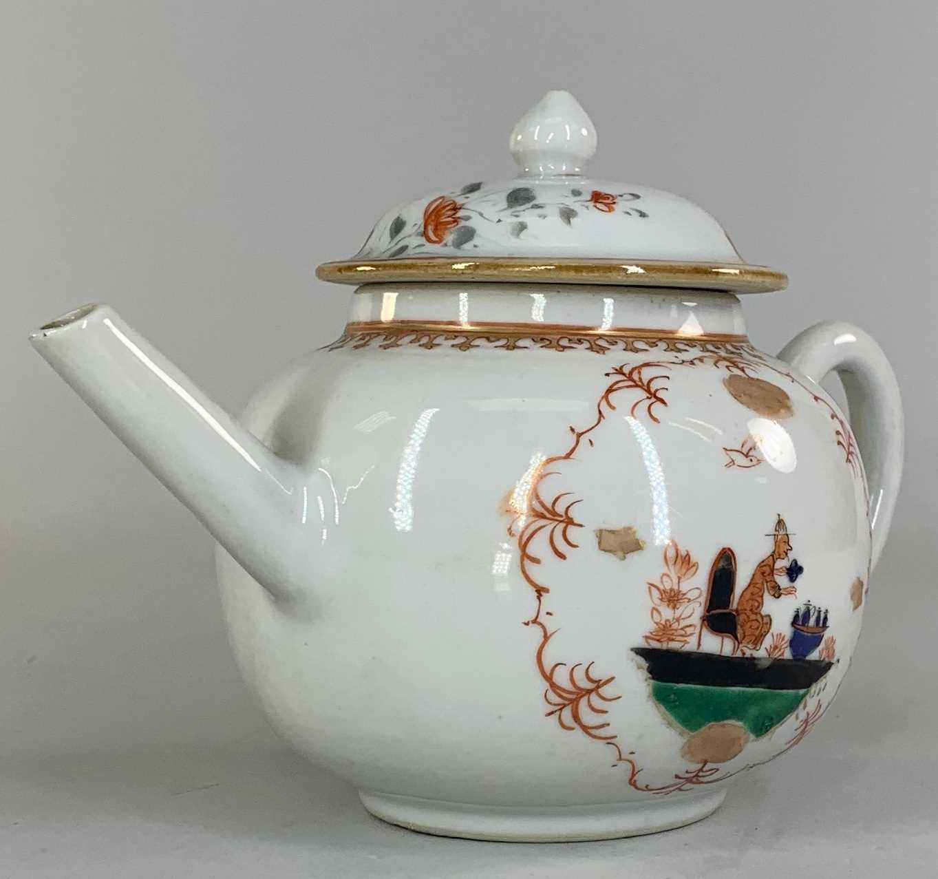 CHINESE EUROPEAN-SUBJECT FAMILLE VERTE TEAPOT & COVER, 18th C., of bullet form, decorated in the - Image 6 of 8