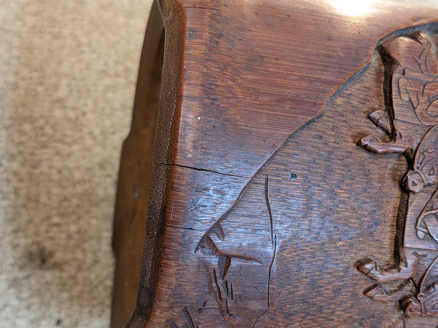 CHINESE BAMBOO BRUSHPOT, Qing Dynasty, carved with a continuous frieze depicting a tiger hunt, on - Image 13 of 13