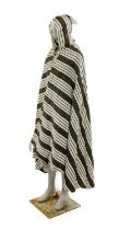 VINTAGE NORTH AFRICAN BERNOUS, striped woven wool blend fabric with characteristic pointed hood with