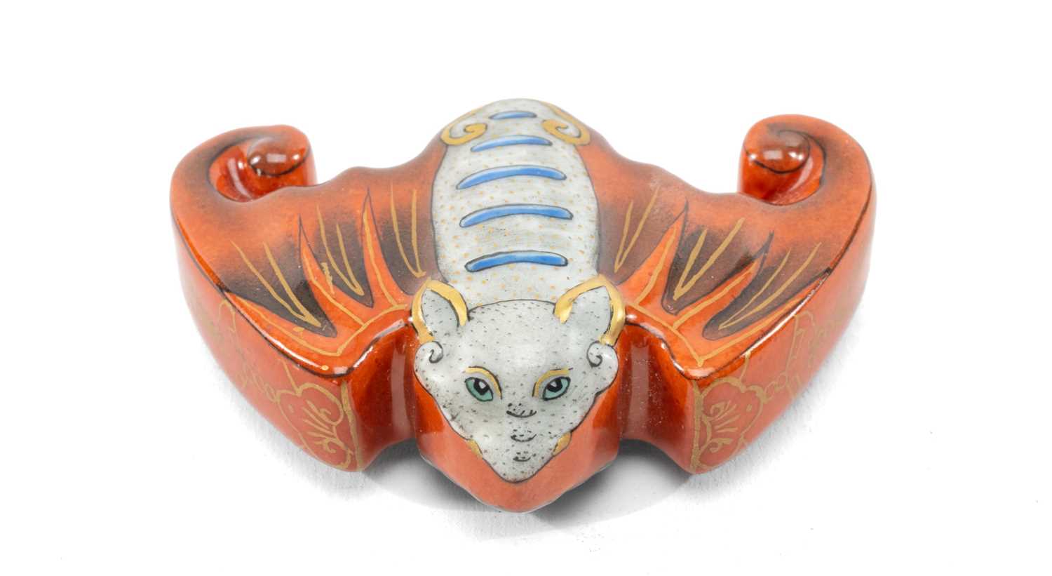 CHINESE PORCELAIN 'BAT' SNUFF BOTTLE, decorated in coloured enamels and gilt highlights, neck with