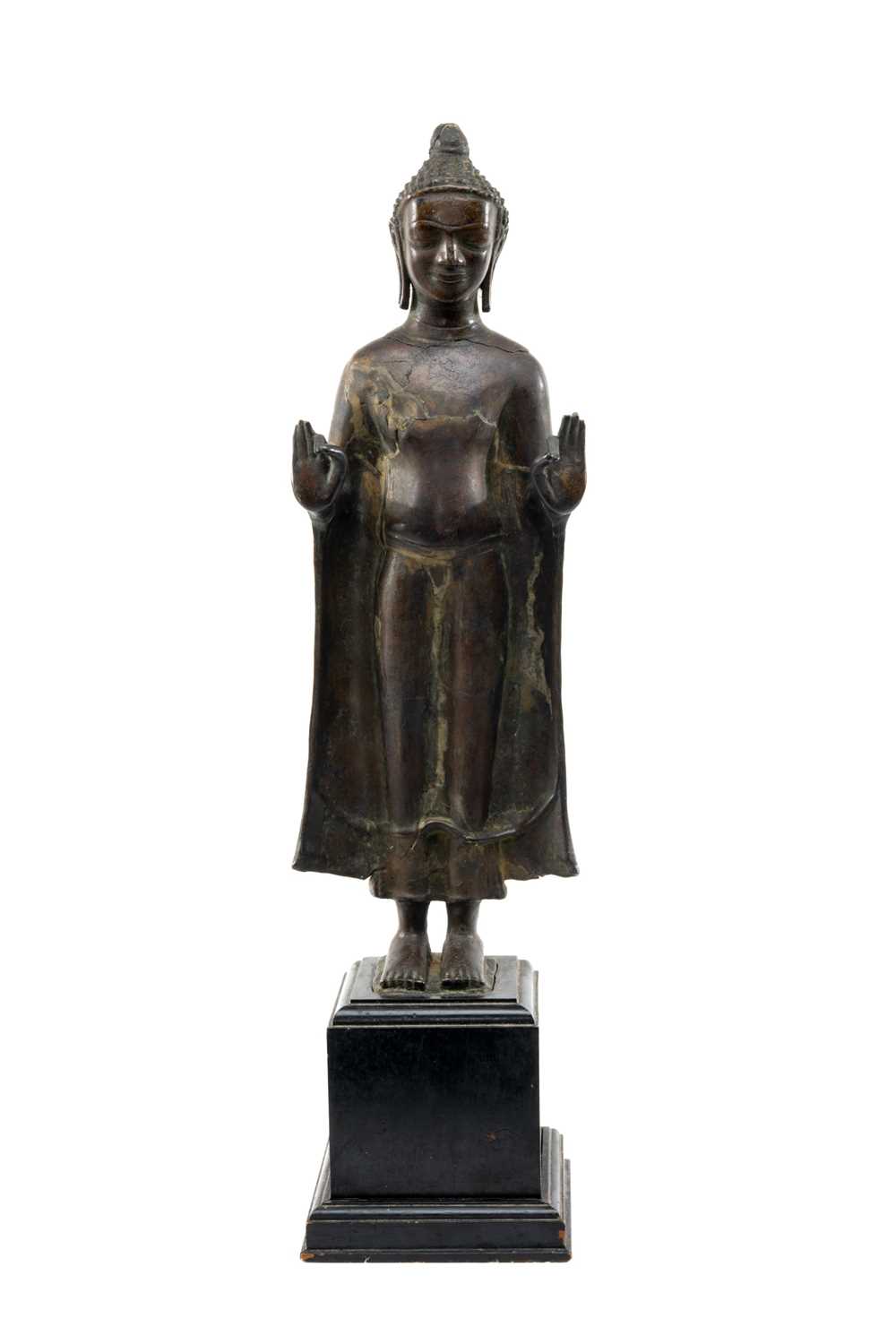 THAI COPPER ALLOY BUDDHA, Mon Dvaravati Style c. 8th-10th Century, cast in frontal position of